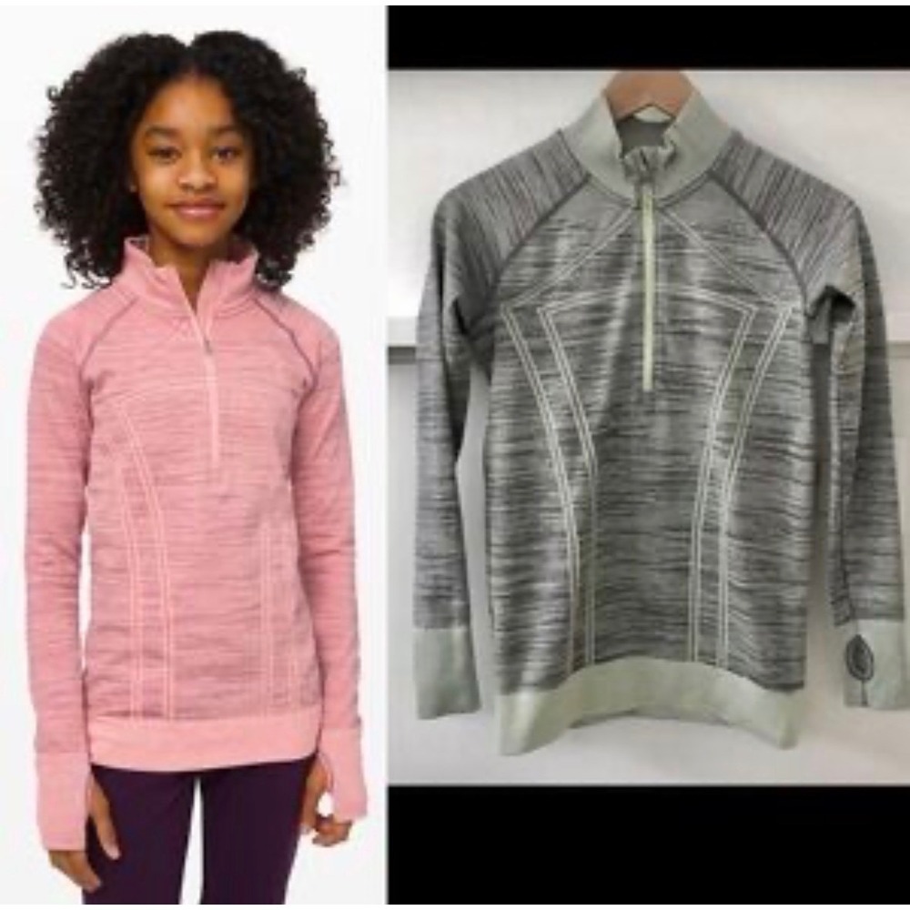 LULULEMON IVIVVA Girls Fly Tech 1/4 Zip Pullover Green Space Dye Long Sleeve 14
